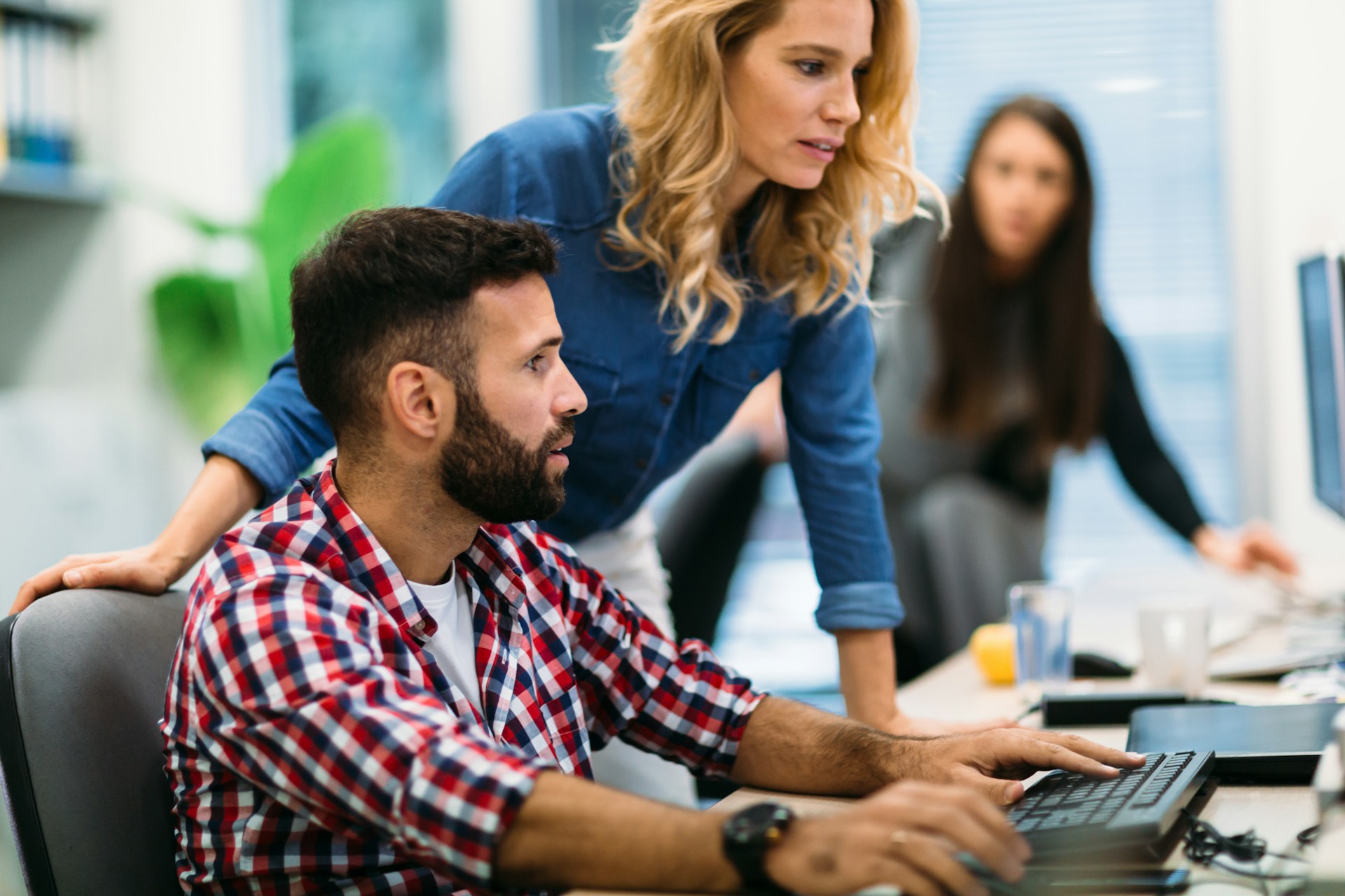 A woman talking to another person